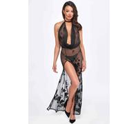 CAMICIA DA NOTTE ABITO LUNGO CON SPACCO CHEMISE TRASPARENTE SEXY NERA DONNA S