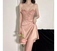Camicia Da Notte Baby Doll Completo Vestaglia Cintura Raso Satin Rosa 52293