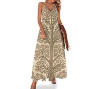 Camicia da Notte Beige Stile Albero per Donna, Morbida Camicia da Notte Lunga Senza Maniche, Abito da casa Maxi con Scollo a V, Taglie dalla S alla 5XL