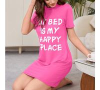 Camicia da notte - Camicia da notte con stampa slogan - Maniche corte, collo rotondo, casual - Abbigliamento da casa, abbigliamento da relax - Donne - Comoda e alla moda - Sonno alla moda, sogni d'oro