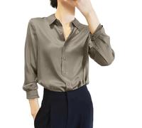 Camicia da notte con bottoni, a maniche lunghe, da notte lunga da donna, in raso, camicetta per la pulizia del pavimento, camicette di grandi dimensioni, con bottone top risvolto pigiama comodo top