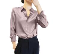 Camicia da notte con bottoni, a maniche lunghe, da notte lunga da donna, in raso, camicetta per la pulizia del pavimento, camicette di grandi dimensioni, con bottone top risvolto pigiama comodo top