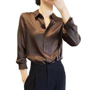 Camicia da notte con bottoni, a maniche lunghe, da notte lunga da donna, in raso, camicetta per la pulizia del pavimento, camicette di grandi dimensioni, con bottone top risvolto pigiama comodo top