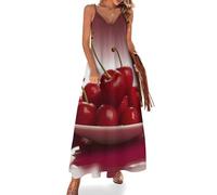 Camicia da Notte con Ciliegie Rosse da Donna, Morbida Camicia da Notte Lunga Senza Maniche, Abito da casa Maxi con Scollo a V, Taglie dalla S alla 5XL