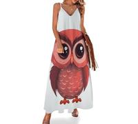 Camicia da Notte con Grazioso Gufo Rosso per Donna, Morbida Camicia da Notte Lunga Senza Maniche, Abito da casa Maxi con Scollo a V, Taglie dalla S alla 5XL