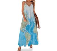 Camicia da Notte con Mappa del Mondo per Donna, Morbida Camicia da Notte Lunga Senza Maniche, Abito da casa Lungo con Scollo a V, Taglie dalla S alla 5XL