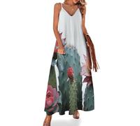 Camicia da Notte con Motivo a Fiori di Cactus per Donna, Morbida Camicia da Notte Lunga Senza Maniche, Abito da casa Maxi con Scollo a V, Taglie dalla S alla 5XL