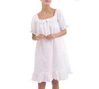 Camicia da notte da donna 100% cotone pigiameria da notte vittoriana vintage camicia da notte pigiama camicia sonno Pantaloncini bianchi S