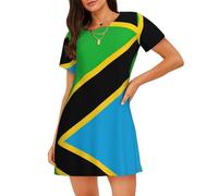 Camicia da notte da donna a maniche corte con bandiera della Tanzania, vestito essenziale a maglietta, gonna corta, abbigliamento per, Nero , M