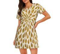 Camicia da Notte da Donna a Maniche Corte con Stampa a Gocce d'oro, vestibilità Comoda, Ideale Come Pigiama o Abbigliamento da casa.