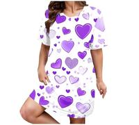 Camicia da notte da donna, a maniche corte, per San Valentino, con stampa a cuore, per dormire, estivo, casa, Bianco