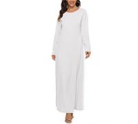Camicia da notte da donna a maniche lunghe, in cotone, tinta unita, lunga, morbida, comoda, per il tempo libero, con scollo tondo, biancheria da notte, pigiama, vestito da notte, bianco, S