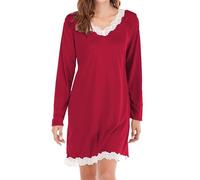Camicia da notte da donna a maniche lunghe sexy con pizzo, pigiama corto da donna in cotone, camicia da notte morbida con scollo a V, chemise in seta, comoda biancheria da notte, affascinante
