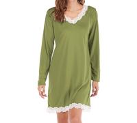 Camicia da notte da donna a maniche lunghe sexy con pizzo, pigiama corto da donna in cotone, camicia da notte morbida con scollo a V, chemise in seta, comoda biancheria da notte, affascinante