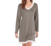 Camicia da notte da donna a maniche lunghe, sexy, con pizzo, shorty, pigiama da donna, in cotone, nightdress, morbido, vestaglia da notte, scollo a V, in seta, comoda, biancheria da notte