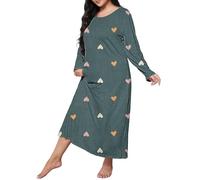 Camicia da notte da donna a maniche lunghe, taglie grandi, pigiama da donna, lungo, invernale, taglie forti, casual, per il sonno, con stampa a cuore, a maniche lunghe, girocollo, medio,