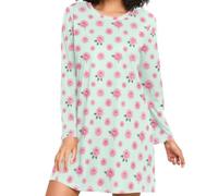 Camicia da notte da donna a maniche lunghe, vestibilità ampia, girocollo | Maglia elastica delicata sulla pelle, stampa vivace, confortevole per tutte le stagioni, per un rapido lavoro nelle vicinanze