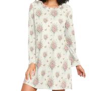 Camicia da notte da donna a maniche lunghe, vestibilità ampia | Maglia elastica delicata sulla pelle, stampa vivace, adatta per tutte le stagioni, per ordini rapidi nelle vicinanze