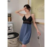 Camicia Da Notte Da Donna Baby Doll Raso Satin Chiffon Nero Blu Corto 71157