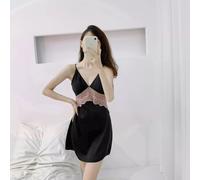 Camicia Da Notte Da Donna Baby Doll Raso Satin Chiffon Nero Corto Mini 71147
