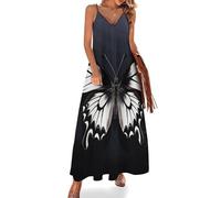 Camicia da Notte da Donna con Farfalle Bianche e Nere, Morbida Camicia da Notte Lunga Senza Maniche, Abito da casa Maxi con Scollo a V, Taglie dalla S alla 5XL