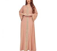 Camicia da notte da donna con scollo a V a blocchi di colore stampa a pois manica lunga musulmana pigiameria con lamina d'oro, rosa, XXL