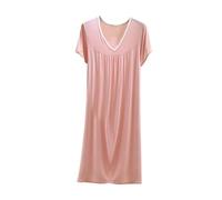 Camicia da notte da donna con scollo a V maniche corte come camicia da notte casual per una comoda biancheria da notte a casa, Colore: rosa., XL