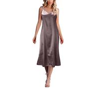 Camicia da notte da donna con scollo a V, senza maniche, in raso, camicia da notte in rayon morbido e fresco, vestibilità oversize, confortevole, per luna di miele, notte romantica, Viola, XL