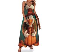 Camicia da Notte da Donna con Scritta Happy Thanksgiving Turkey, Morbida Camicia da Notte Lunga Senza Maniche, Abito da casa Lungo con Scollo a V, Taglie dalla S alla 5XL.