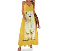 Camicia da Notte da Donna con Simpatico Orsetto Polare dei Cartoni Animati, Morbida Camicia da Notte Lunga Senza Maniche, Abito da casa Maxi con Scollo a V, Taglie S-5XL