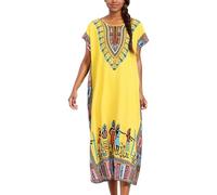 Camicia da notte da donna con stampa africana caftano, tunica lunga maxi taglie forti in poliestere stampa abito casual kimono camicia da notte leggera per rilassarsi durante la notte, viaggi e uso