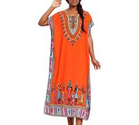Camicia da notte da donna con stampa africana caftano, tunica lunga maxi taglie forti in poliestere stampa abito casual kimono camicia da notte leggera per rilassarsi durante la notte, viaggi e uso