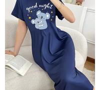 Camicia da notte da donna con stampa di koala blu, abito lungo, abito estivo a maniche corte "Buona notte" morbido e ampio, stile ragazza delicato e confortevole L,M,S,XLAnimale,Fumetto,LettereTessuto