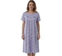 Camicia da notte da donna con stampa floreale a maniche corte in cotone ricco con bottoni, Lavanda, XXL