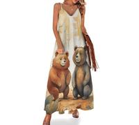 Camicia da Notte da Donna con Stampa Orso nel Bosco, Morbida Camicia da Notte Lunga Senza Maniche, Abito da casa Lungo con Scollo a V, Taglie dalla S alla 5XL.