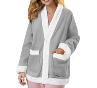 Camicia da Notte da Donna in Flanella con Tasche, Maniche Lunghe Termiche con Scollo a V, Cardigan Ampio per Autunno/Inverno, Morbido e Confortevole per la Notte. (M)