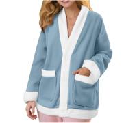 Camicia da Notte da Donna in Flanella con Tasche, Maniche Lunghe Termiche con Scollo a V, Cardigan Ampio per Autunno/Inverno, Morbido e Confortevole per la Notte. (S)