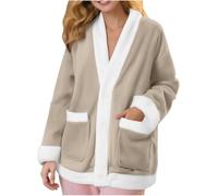 Camicia da Notte da Donna in Flanella con Tasche, Maniche Lunghe Termiche con Scollo a V, Cardigan Ampio per Autunno/Inverno, Morbido e Confortevole per la Notte. (3XL)