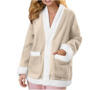 Camicia da Notte da Donna in Flanella con Tasche, Maniche Lunghe Termiche con Scollo a V, Cardigan Ampio per Autunno/Inverno, Morbido e Confortevole per la Notte. (S)