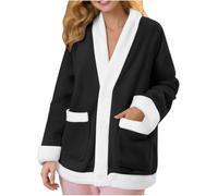 Camicia da Notte da Donna in Flanella con Tasche, Maniche Lunghe Termiche con Scollo a V, Cardigan Ampio per Autunno/Inverno, Morbido e Confortevole per la Notte. (M)