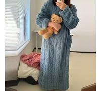 Camicia da notte da donna in pile corallo, di media lunghezza, morbida e calda, tinta unita, adatta per primavera, estate, autunno, inverno, casa o vacanze (taglia unica, blu)