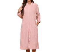 Camicia da Notte da Donna in Pile, Lunga Biancheria da Notte in Flanella, Termica, soffice e Spesso, con Chiusura Lampo e Tasche, Invernale Termica, Morbida e Morbida