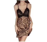 Camicia da Notte da Donna in Raso con Stampa a Pois, Camicia da Notte in Morbida Seta con Stampa Leopardata, Spalline Corte, Negligé Sexy in Pizzo, Babydoll Senza Schienale con Scollo a V, Sottovest