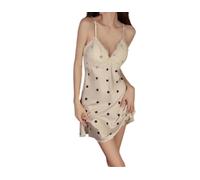Camicia da Notte da Donna in Raso con Stampa a Pois, Morbida Camicia da Notte in Seta con Stampa Leopardata, Spalline Corte, Negligé Sexy in Pizzo, Babydoll Senza Schienale, Sottoveste Intera, Pigia