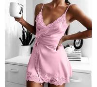 Camicia da notte da donna in raso con tessuto in poliestere per una comoda casa casual e da indossare (M rosa)