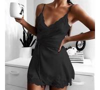 Camicia da notte da donna in raso con tessuto in poliestere per una comoda casa casual e da indossare (L nero)