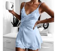 Camicia da notte da donna in raso e pizzo, con tessuto in poliestere, per una comoda casa e abbigliamento casual (XL azzurro)