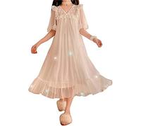 Camicia da notte da donna in stile principessa vintage vittoriano con scollo a V, maniche medie, in pizzo, da notte, da notte, da notte, per feste, matrimoni, vacanze, bianco, F
