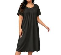Camicia da notte da donna morbida e accogliente, camicia da notte a maniche | Elegante biancheria da notte plissettata, da donna, traspirante, leggera, biancheria da notte