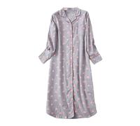 Camicia da notte da donna, morbida e leggera, con bottoni, scollo a V, in cotone, a maniche lunghe, vestibilità classica, con risvolto, abbigliamento da notte stampato per tutto l'anno abbigliamento